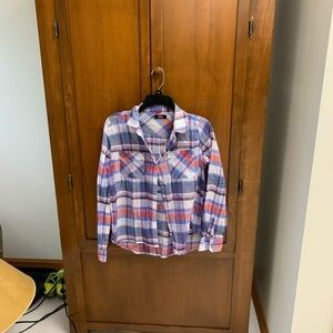 BDG Urban Outfitters lightweight cotton plaid blouse button down shirt SM boho
